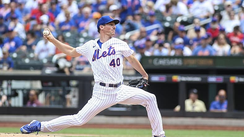 Aug 14, 2022; New York City, New York, USA; New York Mets starting pitcher Chris Bassitt (40) pitches in the first inning against the Philadelphia Phillies at Citi Field. Mandatory Credit: Wendell Cruz-USA TODAY Sports