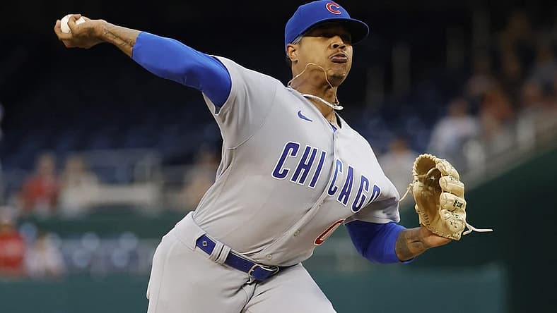 Aug 15, 2022; Washington, District of Columbia, USA; Chicago Cubs starting pitcher Marcus Stroman (0) pitches against the Washington Nationals during the first inning at Nationals Park. Mandatory Credit: Geoff Burke-USA TODAY Sports
