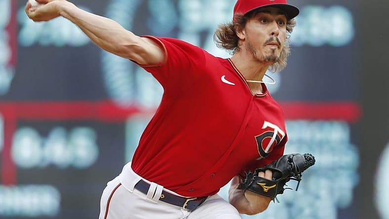 Aug 15, 2022; Minneapolis, Minnesota, USA; Minnesota Twins starting pitcher Joe Ryan (41) throws to the Kansas City Royals in the first inning at Target Field. Mandatory Credit: Bruce Kluckhohn-USA TODAY Sports