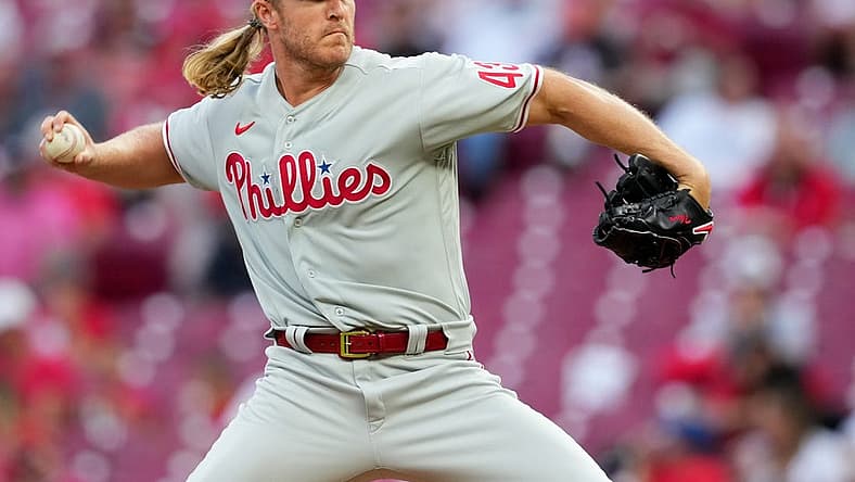 Philadelphia Phillies starting pitcher Noah Syndergaard (43) delivers a pitch in the third inning of a baseball game against the Cincinnati Reds, Monday, Aug. 15, 2022, at Great American Ball Park in Cincinnati.
Philadelphia Phillies At Cincinnati Reds Aug 15 5902