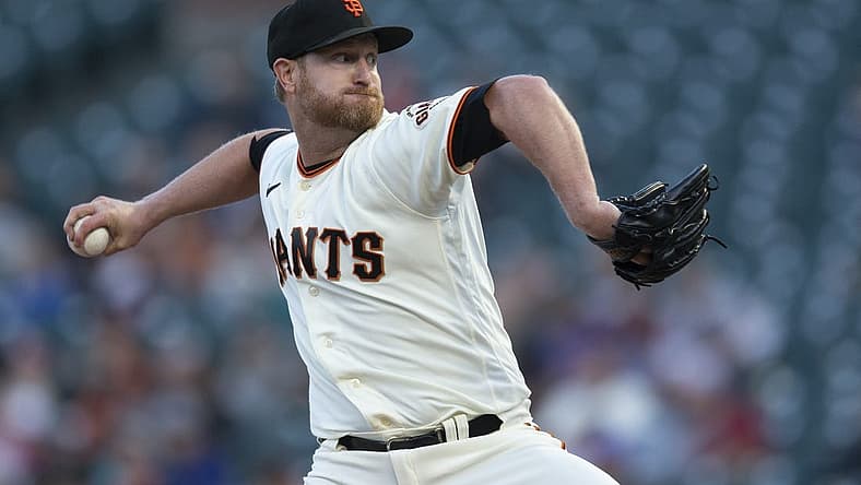 Aug 15, 2022; San Francisco, California, USA; San Francisco Giants starting pitcher Alex Cobb (38) delivers a pitch against the Arizona Diamondbacks during the second inning at Oracle Park. Mandatory Credit: D. Ross Cameron-USA TODAY Sports