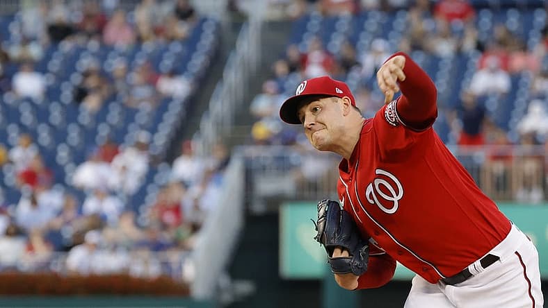 Aug 16, 2022; Washington, District of Columbia, USA; Washington Nationals starting pitcher Patrick Corbin (46) pitches against the Chicago Cubs during the second inning at Nationals Park. Mandatory Credit: Geoff Burke-USA TODAY Sports