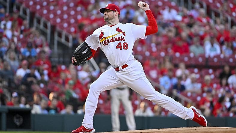 Aug 17, 2022; St. Louis, Missouri, USA;  St. Louis Cardinals starting pitcher Jordan Montgomery (48) pitches against the Colorado Rockies during the first inning at Busch Stadium. Mandatory Credit: Jeff Curry-USA TODAY Sports