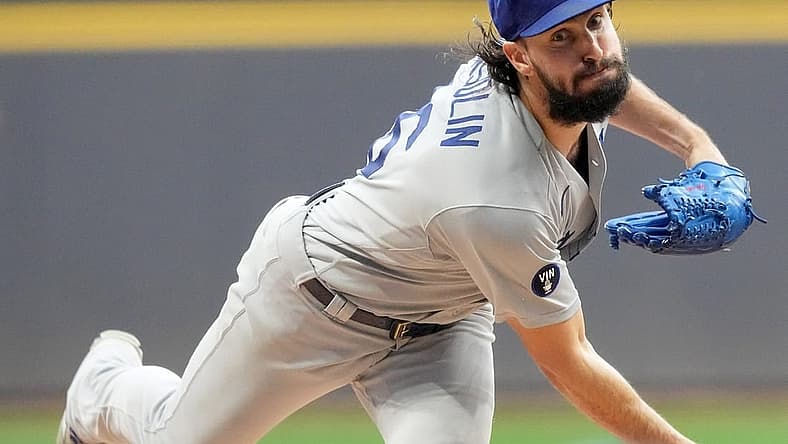 Los Angeles Dodgers starting pitcher Tony Gonsolin (26) throws during the first inning of their game against the Milwaukee Brewers Wednesday, August 17, 2022 at American Family Field in Milwaukee, Wis.

Brewers17 4