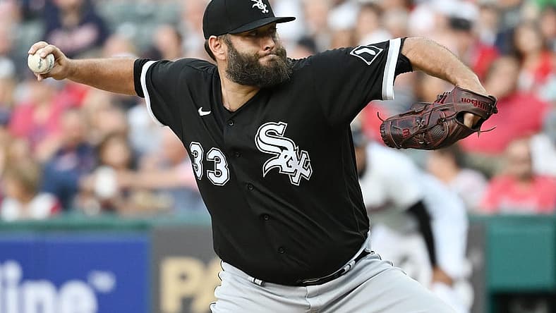 Aug 19, 2022; Cleveland, Ohio, USA; Chicago White Sox starting pitcher Lance Lynn (33) throws a pitch during the first inning against the Cleveland Guardians at Progressive Field. Mandatory Credit: Ken Blaze-USA TODAY Sports