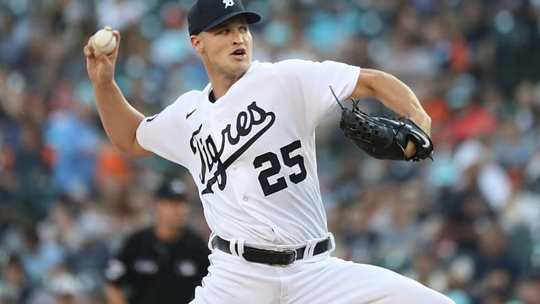 Detroit Tigers starter Matt Manning (25) pitches against the Los Angeles Angels during second-inning action at Comerica Park in Detroit on Friday, Aug. 19, 2022.
Tigers Ang1