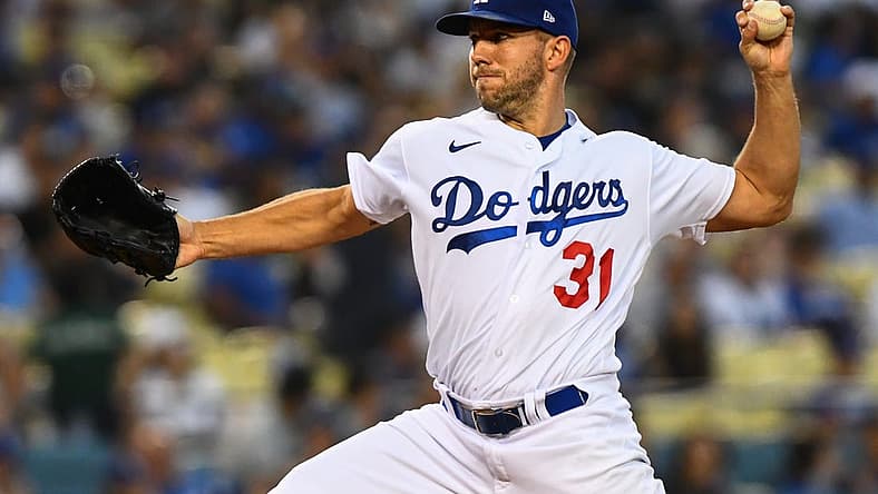 Aug 19, 2022; Los Angeles, California, USA; Los Angeles Dodgers starting pitcher Tyler Anderson (31) throwing a pitch against the Miami Marlins during second inning at Dodger Stadium. Mandatory Credit: Jonathan Hui-USA TODAY Sports