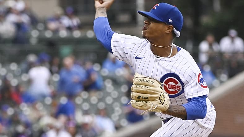 Aug 20, 2022; Chicago, Illinois, USA; Chicago Cubs starting pitcher Marcus Stroman (0) delivers against the Milwaukee Brewers during the first inning at Wrigley Field. Mandatory Credit: Matt Marton-USA TODAY Sports