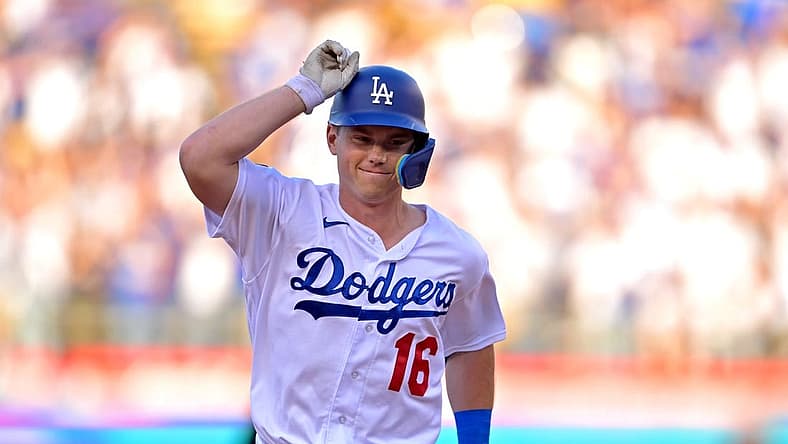 Aug 20, 2022; Los Angeles, California, USA; Los Angeles Dodgers catcher Will Smith (16) rounds the bases after hitting a 3-run home run in the first inning against the Miami Marlins at Dodger Stadium. Mandatory Credit: Jayne Kamin-Oncea-USA TODAY Sports