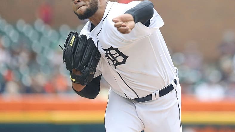 Detroit Tigers starter Eduardo Rodriguez (57) pitches against the Los Angeles Angels during second inning action at Comerica Park Sunday, August 21, 2022.

Tigers Ang3
