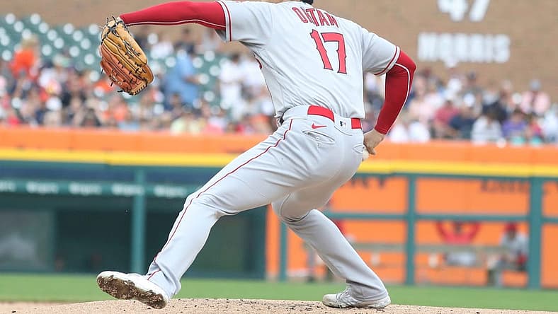 Los Angeles Angels starter Shohei Ohtani (17) pitches against the Detroit Tigers during first inning action at Comerica Park Sunday, August 21, 2022.
Tigers Ang3