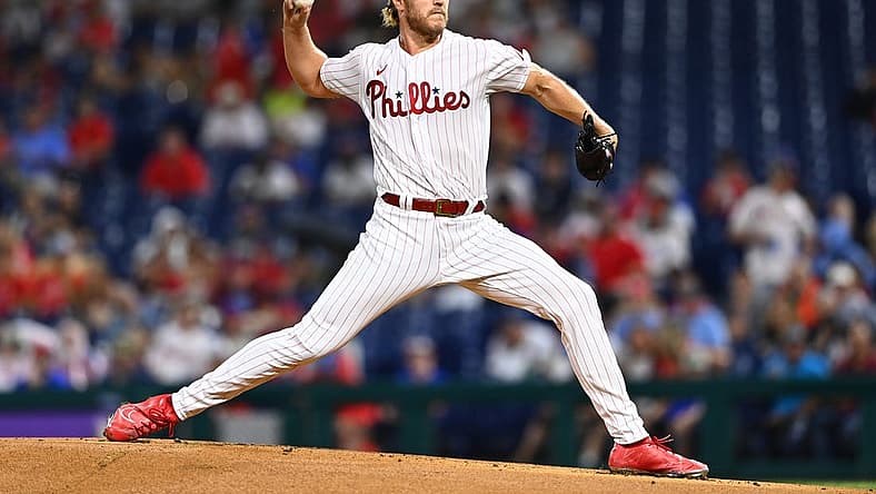 Aug 22, 2022; Philadelphia, Pennsylvania, USA; Philadelphia Phillies pitcher Noah Syndergaard (43) throws a pitch against the Cincinnati Reds in the first inning at Citizens Bank Park. Mandatory Credit: Kyle Ross-USA TODAY Sports
