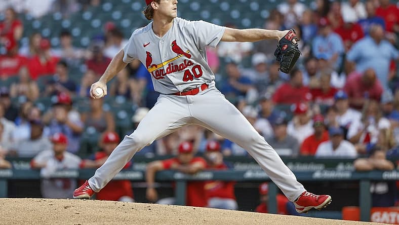 Aug 23, 2022; Chicago, Illinois, USA; St. Louis Cardinals starting pitcher Jake Woodford (40) delivers against the Chicago Cubs during the first inning of the second game of the doubleheader at Wrigley Field. Mandatory Credit: Kamil Krzaczynski-USA TODAY Sports