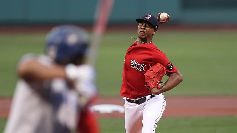 Aug 24, 2022; Boston, Massachusetts, USA; Boston Red Sox starting pitcher Brayan Bello (66) throws a pitch during the first inning against the Toronto Blue Jays at Fenway Park. Mandatory Credit: Paul Rutherford-USA TODAY Sports
