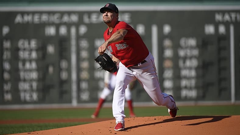 Aug 27, 2022; Boston, Massachusetts, USA;  Boston Red Sox starting pitcher Rich Hill (44) pitches during the first inning against the Tampa Bay Rays at Fenway Park. Mandatory Credit: Bob DeChiara-USA TODAY Sports