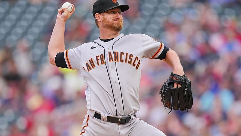 Aug 27, 2022; Minneapolis, Minnesota, USA; San Francisco Giants starting pitcher Alex Cobb (38) throws against the San Francisco Giants in the first inning at Target Field. Mandatory Credit: Brad Rempel-USA TODAY Sports