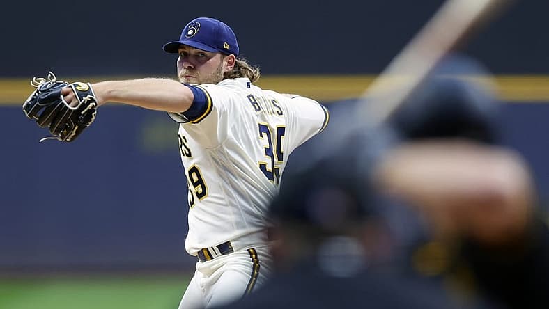 Aug 29, 2022; Milwaukee, Wisconsin, USA; Milwaukee Brewers pitcher Corbin Burnes (39) throws a pitch during the first inning against the Pittsburgh Pirates at American Family Field. Mandatory Credit: Jeff Hanisch-USA TODAY Sports