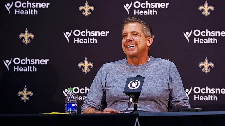 Jan 25, 2022; Metairie, LA, USA; New Orleans Saints head coach Sean Payton speaks during a press conference at Ochsner Sports Performance Center. Mandatory Credit: Andrew Wevers-USA TODAY Sports