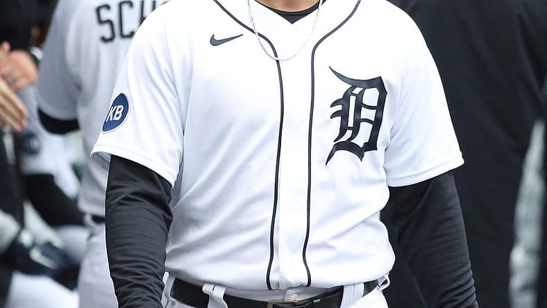 Detroit Tigers left fielder Austin Meadows in the dugout before action against the Chicago White Sox, Saturday, April 9, 2022, at Comerica Park in Detroit.
Tigers Chiwht2