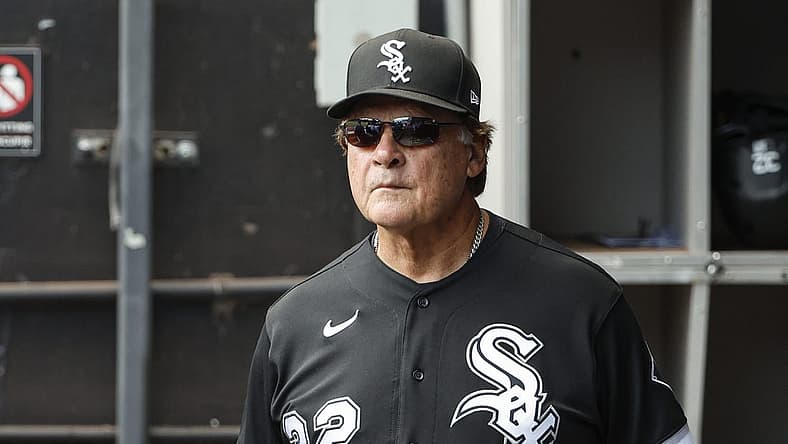 Aug 18, 2022; Chicago, Illinois, USA; Chicago White Sox manager Tony La Russa (22) looks on from the dugout during the first inning against the Houston Astros at Guaranteed Rate Field. Mandatory Credit: Kamil Krzaczynski-USA TODAY Sports