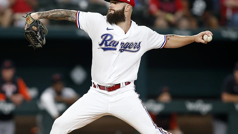 Aug 27, 2022; Arlington, Texas, USA; Texas Rangers starting pitcher Dallas Keuchel (60) throws a pitch against the Detroit Tigers in the first inning at Globe Life Field. Mandatory Credit: Tim Heitman-USA TODAY Sports