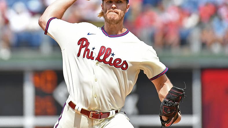 Aug 28, 2022; Philadelphia, Pennsylvania, USA; Philadelphia Phillies starting pitcher Noah Syndergaard (43) against the Pittsburgh Pirates at Citizens Bank Park. Mandatory Credit: Eric Hartline-USA TODAY Sports