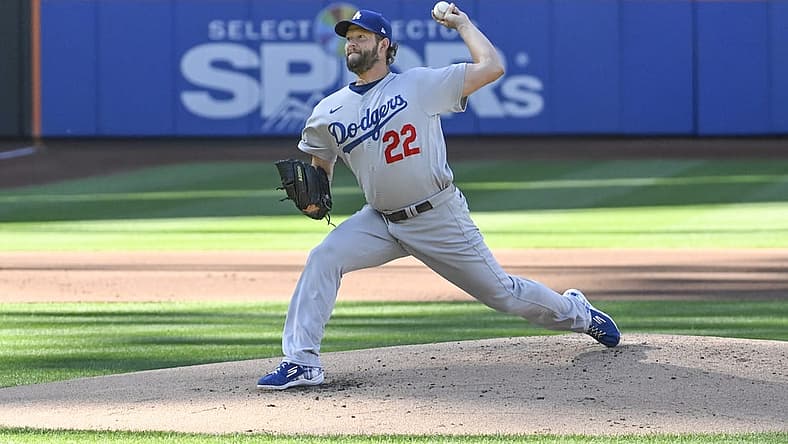 Sep 1, 2022; New York City, New York, USA; Los Angeles Dodgers pitcher Clayton Kershaw (22) delivers a pitch against the New York Metsduring the first inning at Citi Field. Mandatory Credit: Gregory Fisher-USA TODAY Sports