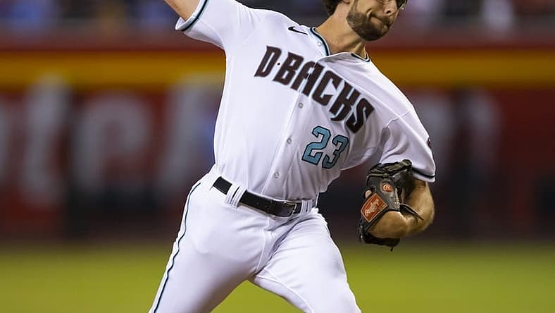 Aug 30, 2022; Phoenix, Arizona, USA; Arizona Diamondbacks pitcher Zac Gallen against the Philadelphia Phillies at Chase Field. Mandatory Credit: Mark J. Rebilas-USA TODAY Sports