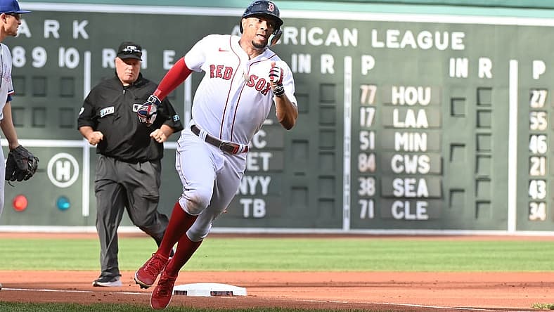 Sep 3, 2022; Boston, Massachusetts, USA; Boston Red Sox shortstop Xander Bogaerts (2) rounds 3rd base at Fenway Park. Mandatory Credit: Eric Canha-USA TODAY Sports