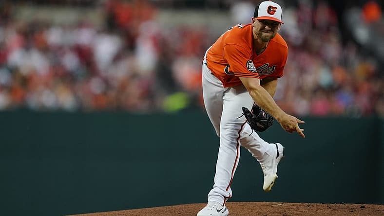 Sep 3, 2022; Baltimore, Maryland, USA; Baltimore Orioles starting pitcher Austin Voth (51 )pitches against the Oakland Athletics during the first inning  at Oriole Park at Camden Yards. Mandatory Credit: Brent Skeen-USA TODAY Sports