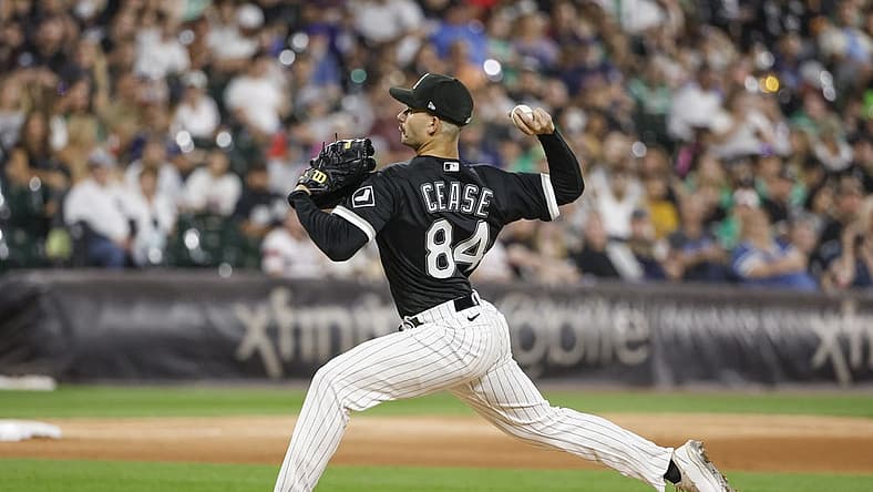 Sep 3, 2022; Chicago, Illinois, USA; Chicago White Sox starting pitcher Dylan Cease (84) delivers against the Minnesota Twins during the seventh inning at Guaranteed Rate Field. Mandatory Credit: Kamil Krzaczynski-USA TODAY Sports