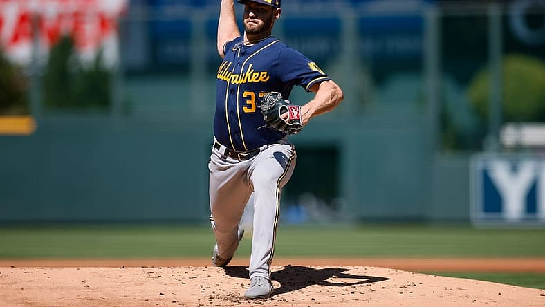 Sep 5, 2022; Denver, Colorado, USA; Milwaukee Brewers starting pitcher Adrian Houser (37) pitches in the first inning against the Colorado Rockies at Coors Field. Mandatory Credit: Isaiah J. Downing-USA TODAY Sports