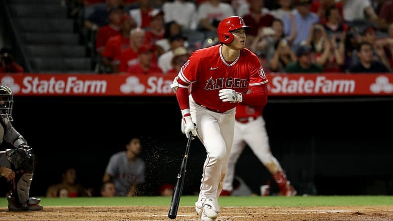 Sep 5, 2022; Anaheim, California, USA; Los Angeles Angels designated hitter Shohei Ohtani (17) hits a home run during the third inning against the Detroit Tigers at Angel Stadium. Mandatory Credit: Kiyoshi Mio-USA TODAY Sports