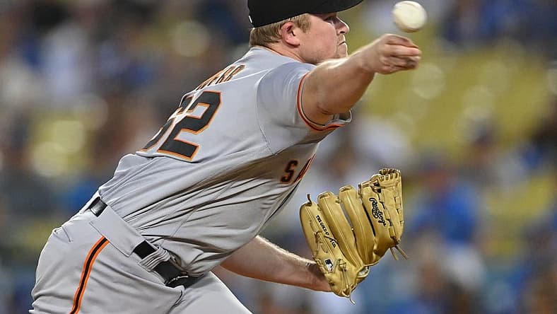 Sep 5, 2022; Los Angeles, California, USA;  San Francisco Giants starting pitcher Logan Webb (62) throws to the plate in the first inning against the Los Angeles Dodgers at Dodger Stadium. Mandatory Credit: Jayne Kamin-Oncea-USA TODAY Sports