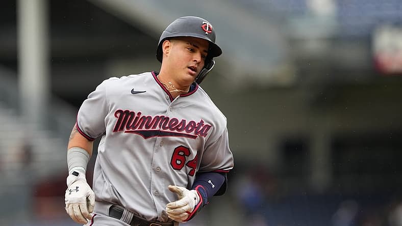 Sep 7, 2022; Bronx, New York, USA; Minnesota Twins third baseman Jose Miranda (64) rounds the bases after hitting a two run home run against the New York Yankees during the first inning at Yankee Stadium. Mandatory Credit: Gregory Fisher-USA TODAY Sports