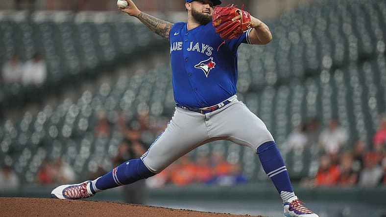 Sep 7, 2022; Baltimore, Maryland, USA; Toronto Blue Jays starting pitcher Alek Manoah (6) pitches against the Baltimore Orioles in the first inning at Oriole Park at Camden Yards. Mandatory Credit: Jessica Rapfogel-USA TODAY Sports