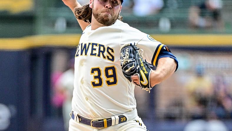Sep 8, 2022; Milwaukee, Wisconsin, USA; Milwaukee Brewers pitcher Corbin Burnes (39) throws a pitch in the first inning against the San Francisco Giants at American Family Field. Mandatory Credit: Benny Sieu-USA TODAY Sports