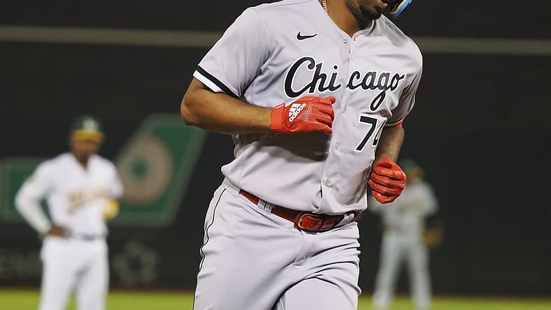Sep 8, 2022; Oakland, California, USA; Chicago White Sox designated hitter Eloy Jimenez (74) rounds the bases after hitting a two-run home run against the Oakland Athletics during the fourth inning at RingCentral Coliseum. Mandatory Credit: Kelley L Cox-USA TODAY Sports