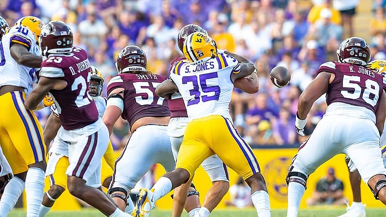 Sa'vion Jones sacks Quarterback Will Rogers and causes a fumble as the LSU Tigers take on the Mississippi State Bulldogs at Tiger Stadium in Baton Rouge, Louisiana, USA. Saturday, Sept. 17, 2022.
Lsu Vs Miss State Football 0727
Syndication The Daily Advertiser