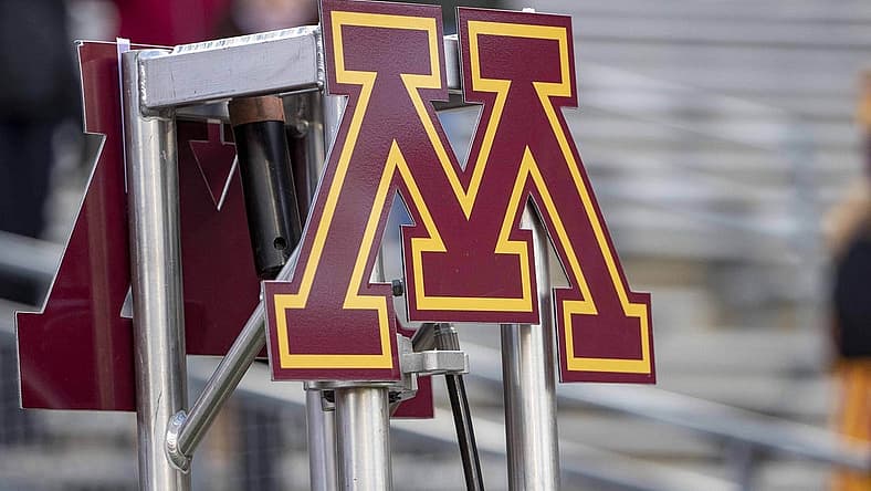 Nov 17, 2018; Minneapolis, MN, USA; A general view of the Minnesota Golden Gophers logo on before a game against the Northwestern Wildcats at TCF Bank Stadium. Mandatory Credit: Jesse Johnson-USA TODAY Sports