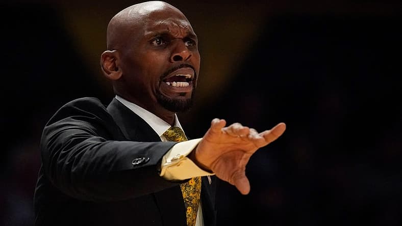 Vanderbilt head coach Jerry Stackhouse yells at his players during the second half of a first round NIT basketball game against Belmont at Memorial Gymnasium Tuesday, March 15, 2022 in Nashville, Tenn.

Nas Vandy Belmont Nit 020