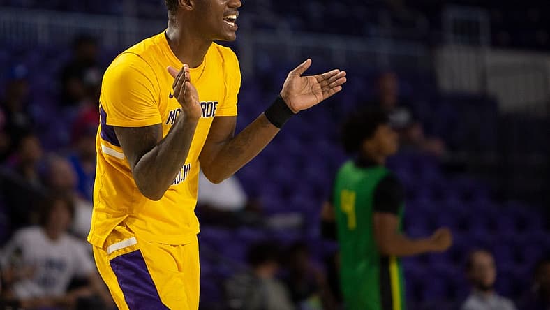 Montverde Academy's Dariq Whitehead (0) reacts after forcing a turnover during the second half of the GEICO Nationals quarterfinal between AZ Compass Prep (Ariz.) and Montverde Academy (Fla.), Thursday, March 31, 2022, at Suncoast Credit Union Arena in Fort Myers, Fla.Montverde Academy defeated AZ Compass Prep 72-63.
GEICO Nationals 2022: AZ Compass Prep (Ariz.) vs. Montverde Academy (Fla.), March 31, 2022