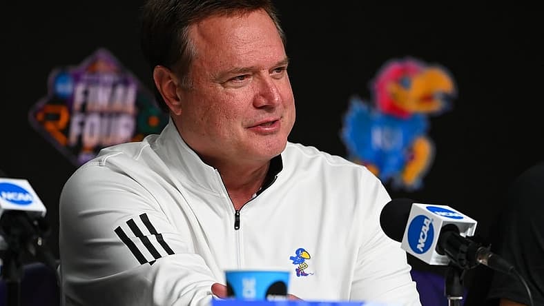 Apr 4, 2022; New Orleans, LA, USA; Kansas Jayhawks head coach Bill Self speaks during a press conference after defeating the North Carolina Tar Heels in the 2022 NCAA men's basketball tournament Final Four championship game at Caesars Superdome. Mandatory Credit: Bob Donnan-USA TODAY Sports