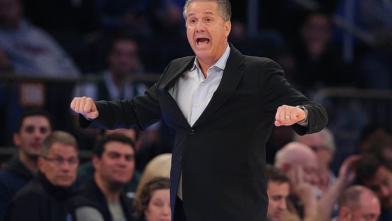 Nov 5, 2019; New York, NY, USA; Kentucky Wildcats head coach John Calipari coaches against the Michigan State Spartans during the second half at Madison Square Garden. Mandatory Credit: Brad Penner-USA TODAY Sports