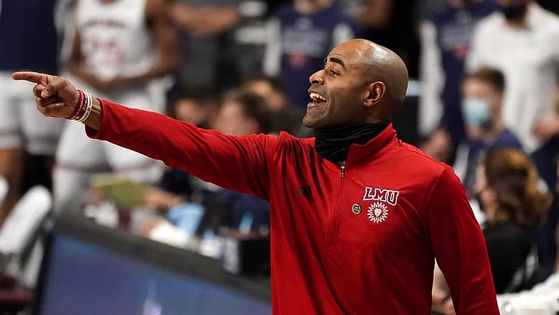 Mar 6, 2021; Las Vegas, NV, USA; Loyola Marymount Lions head coach Stan Johnson reacts in the second half against the St. Mary's Gaels at Orleans Arena. St. Mary's won 52-47. Mandatory Credit: Kirby Lee-USA TODAY Sports