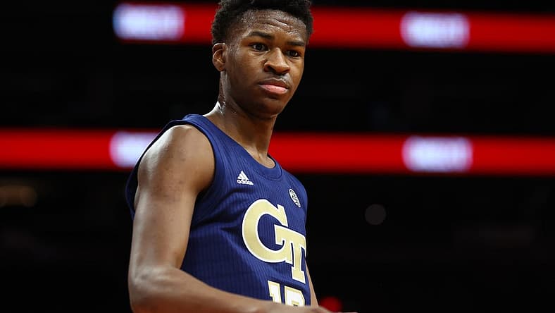 Dec 18, 2021; Phoenix, Arizona, USA; Georgia Tech Yellow Jackets guard Miles Kelly (13) against the Southern California Trojans during the Colangelo Classic at Footprint Center. Mandatory Credit: Mark J. Rebilas-USA TODAY Sports