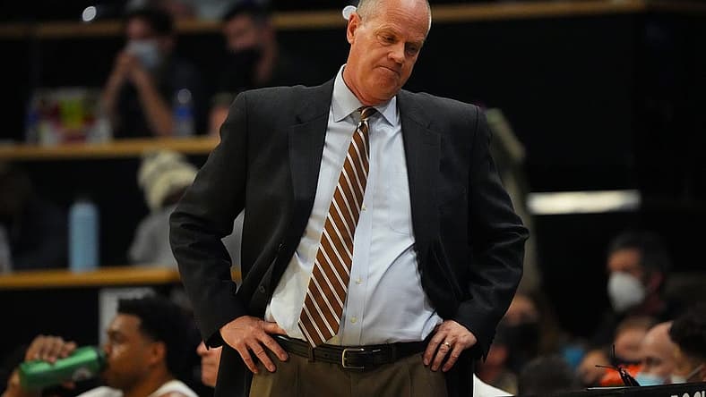 Feb 24, 2022; Boulder, Colorado, USA; Colorado Buffaloes head coach Tad Boyle reacts in the second half against the Arizona State Sun Devils at the CU Events Center. Mandatory Credit: Ron Chenoy-USA TODAY Sports