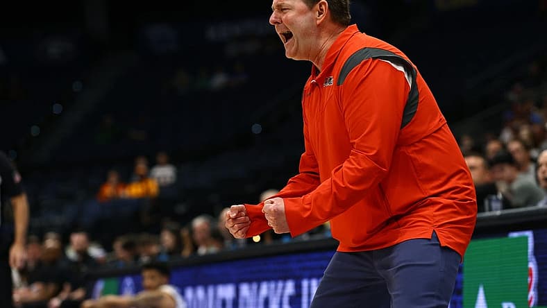 Mar 9, 2022; Tampa, FL, USA; Mississippi Rebels head coach Kermit Davis against the Missouri Tigers during the first half at Amalie Arena. Mandatory Credit: Kim Klement-USA TODAY Sports