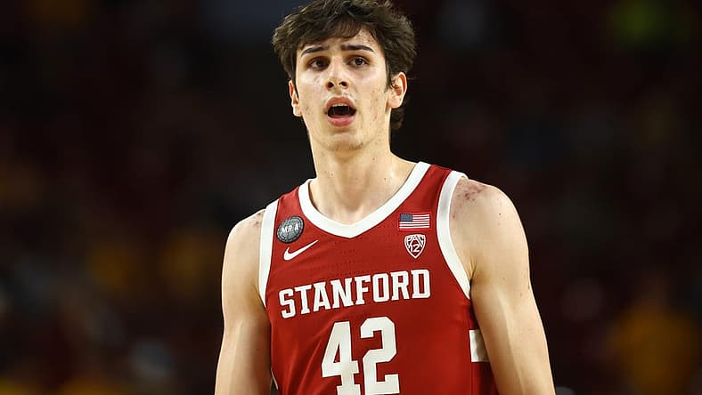 Mar 5, 2022; Tempe, Arizona, USA; Stanford Cardinal forward Maxime Raynaud (42) against the Arizona State Sun Devils at Desert Financial Arena. Mandatory Credit: Mark J. Rebilas-USA TODAY Sports