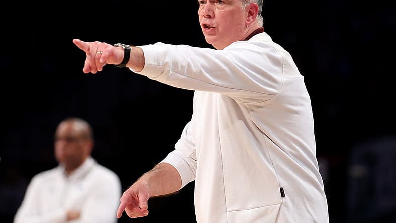 Mar 11, 2022; Brooklyn, NY, USA; Virginia Tech Hokies head coach Mike Young coaches against the North Carolina Tar Heels during the second half of an ACC Tournament semifinal game at Barclays Center. Mandatory Credit: Brad Penner-USA TODAY Sports